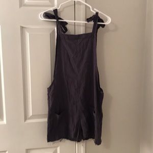 navy blue linen overalls/romper